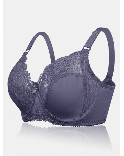 Plus Size Lace Hollow Adjustable Straps Gather Push Up Bra - G 36 White