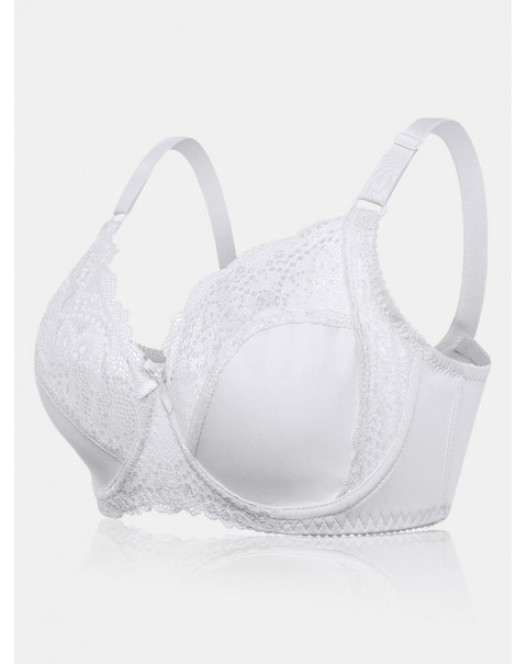 Plus Size Lace Hollow Adjustable Straps Gather Push Up Bra - G 36 White