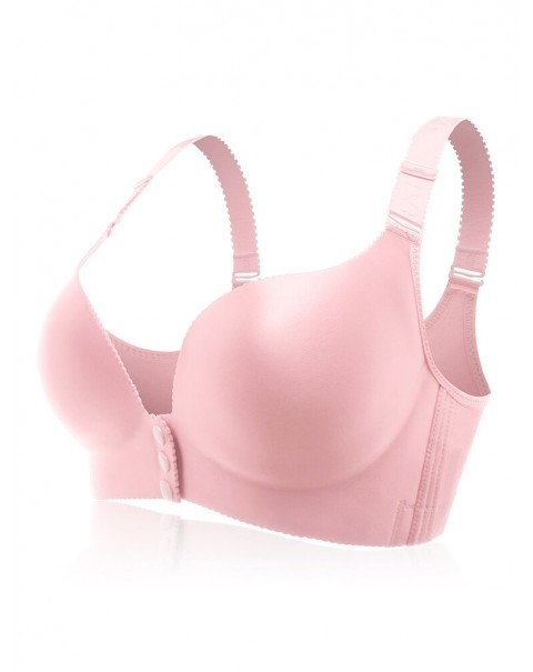 Front Button Wireless Seamless Gather Soft Adjustable Bra - D 50  Pink
