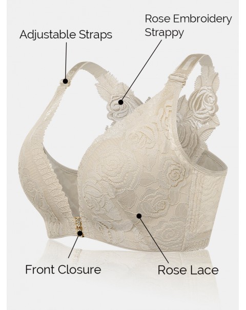 Plus Size Lace Wireless Embroidery Bra - B 30 Black