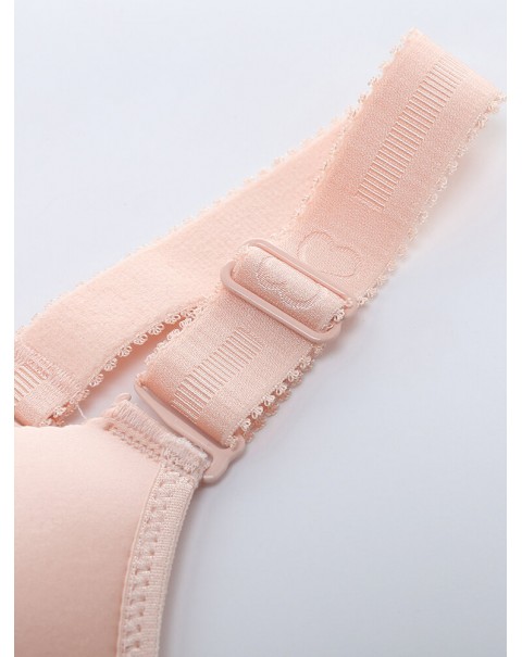 Front Button Wireless Seamless Gather Soft Adjustable Bra - D 50  Pink