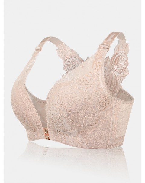Plus Size Lace Wireless Embroidery Bra - B 30 Black