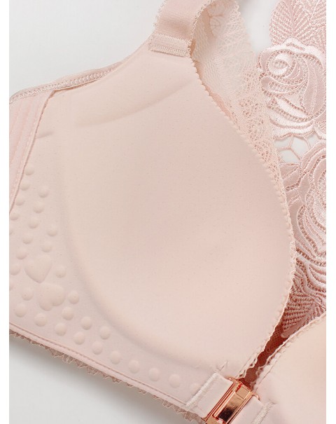 Plus Size Lace Wireless Embroidery Bra - B 30 Black