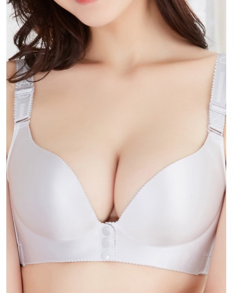 Front Button Wireless Seamless Gather Soft Adjustable Bra - D 50  Pink