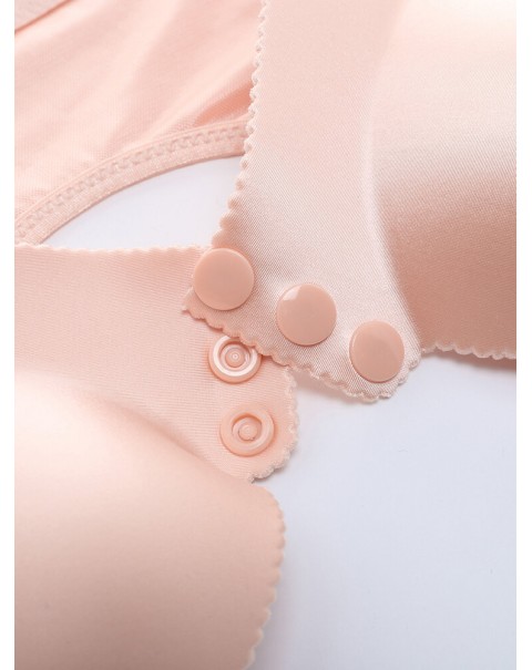 Front Button Wireless Seamless Gather Soft Adjustable Bra - D 50  Pink