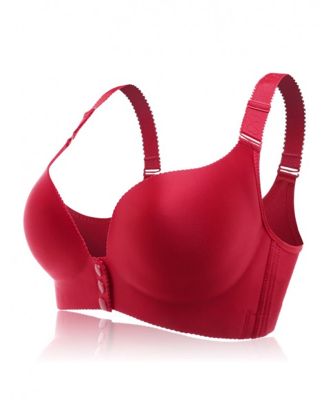 Front Button Wireless Seamless Gather Soft Adjustable Bra - D 50  Pink