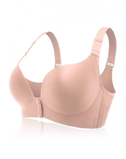 Front Button Wireless Seamless Gather Soft Adjustable Bra - D 50  Pink