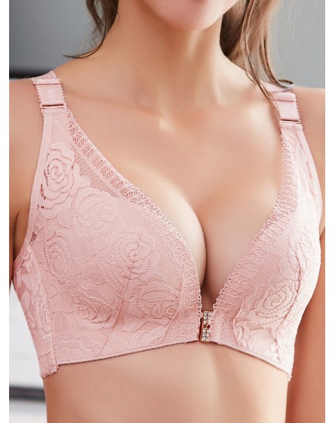 Plus Size Lace Wireless Embroidery Bra - B 30 Black