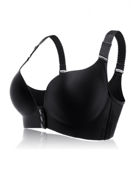 Front Button Wireless Seamless Gather Soft Adjustable Bra - D 50  Pink