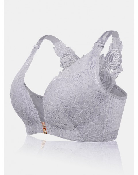 Plus Size Lace Wireless Embroidery Bra - B 30 Black
