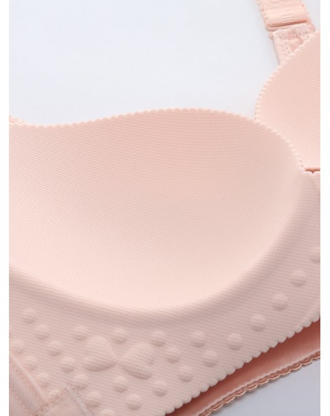 Front Button Wireless Seamless Gather Soft Adjustable Bra - D 50  Pink