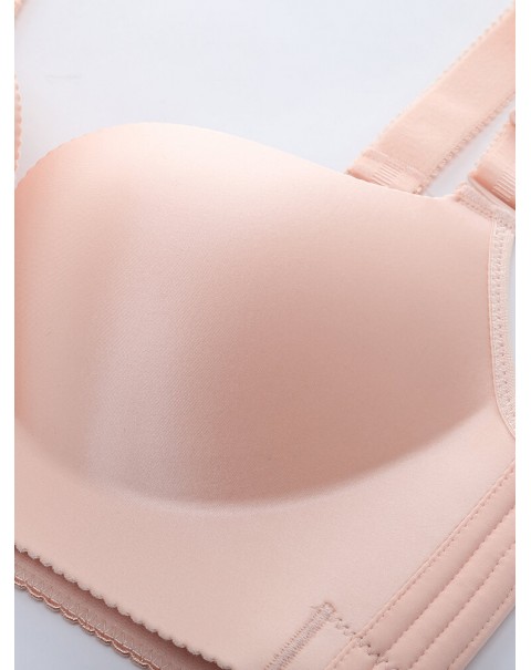 Front Button Wireless Seamless Gather Soft Adjustable Bra - D 50  Pink