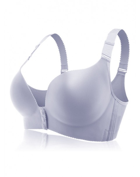 Front Button Wireless Seamless Gather Soft Adjustable Bra - D 50  Pink