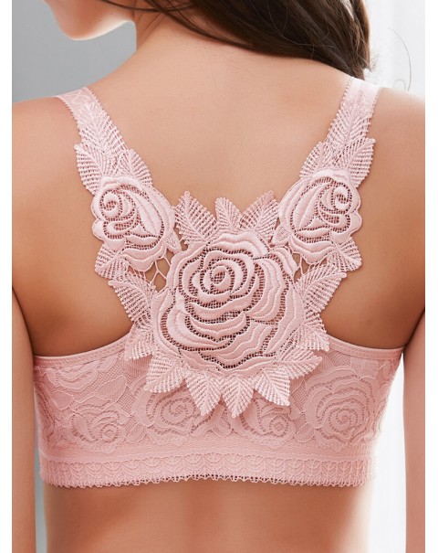 Plus Size Lace Wireless Embroidery Bra - B 30 Black