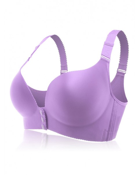 Front Button Wireless Seamless Gather Soft Adjustable Bra - D 50  Pink