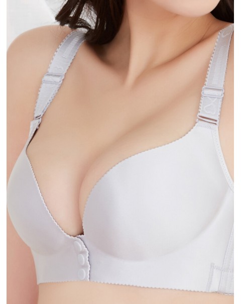 Front Button Wireless Seamless Gather Soft Adjustable Bra - D 50  Pink