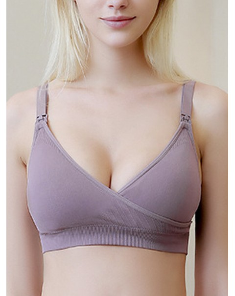 Seamless Wireless Elastic Front Buckle Soft Nursing Bra - 8 Nude