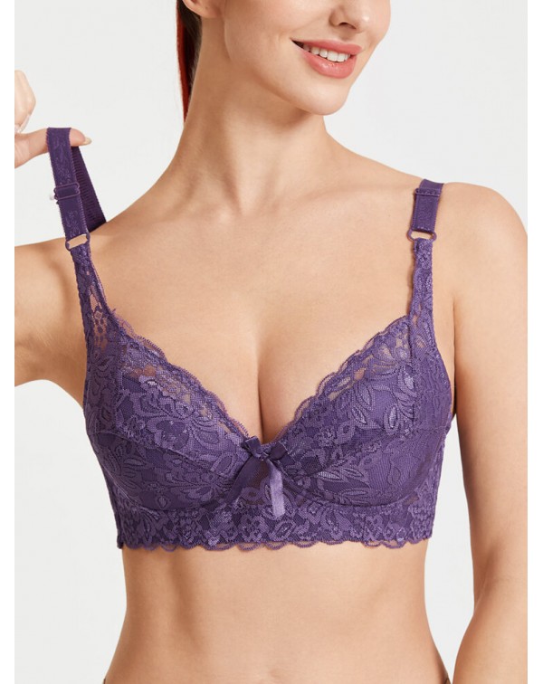 Women Lace Trim Floral Bowknot Push Up Comfortable...