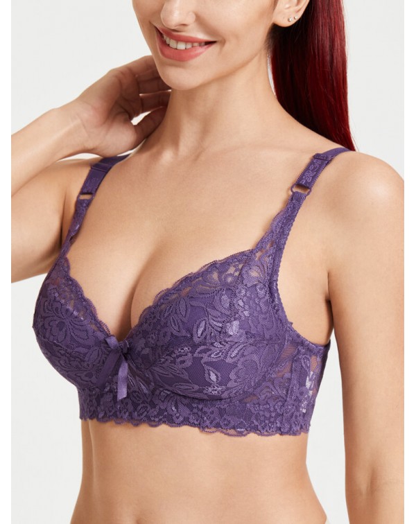 Women Lace Trim Floral Bowknot Push Up Comfortable...