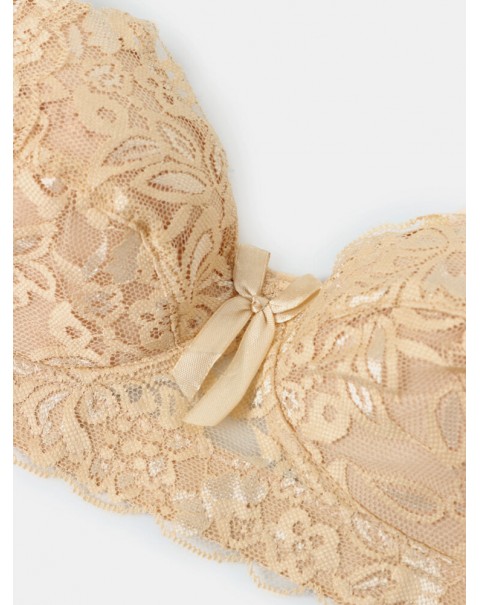 Women Lace Trim Floral Bowknot Push Up Comfortable Bras - White D 36