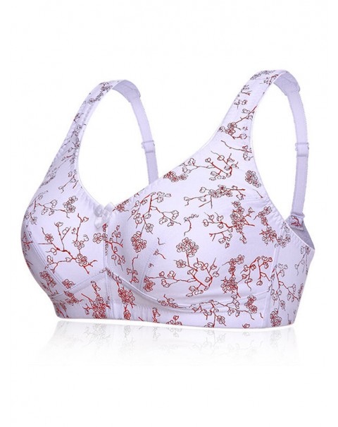 KISSLACE Plus Size Floral Printed Wireless Full Coverage Comfy Bra - DD 46 Wine Red