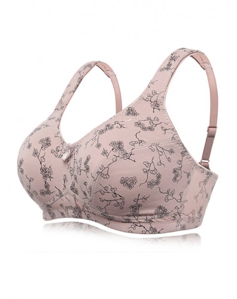 KISSLACE Plus Size Floral Printed Wireless Full Coverage Comfy Bra - DD 46 Wine Red
