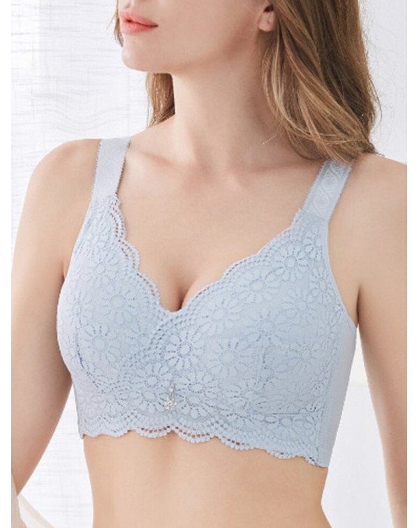 Women Solid Color Wide Shoulder Straps Lace Jacqua...