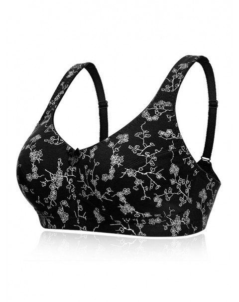 KISSLACE Plus Size Floral Printed Wireless Full Coverage Comfy Bra - DD 46 Wine Red