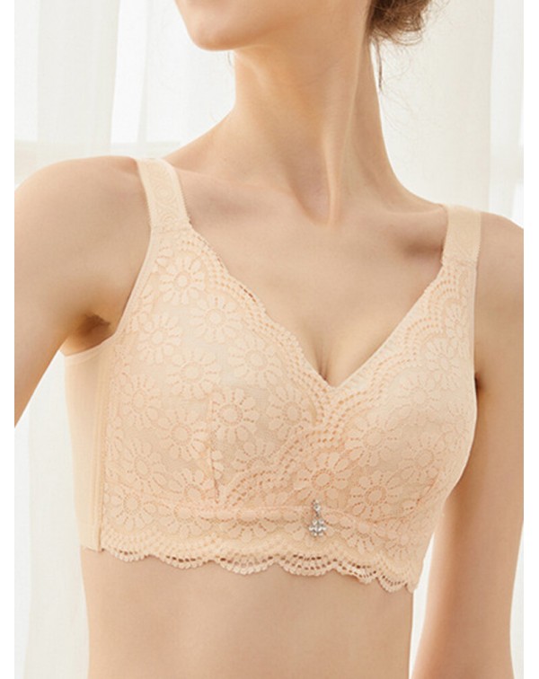 Women Solid Color Wide Shoulder Straps Lace Jacqua...