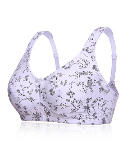 KISSLACE Plus Size Floral Printed Wireless Full Coverage Comfy Bra - DD 46 Wine Red