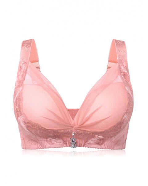 Embroidery Wireless Adjustable Push Up Gather Bra - C 38 Black