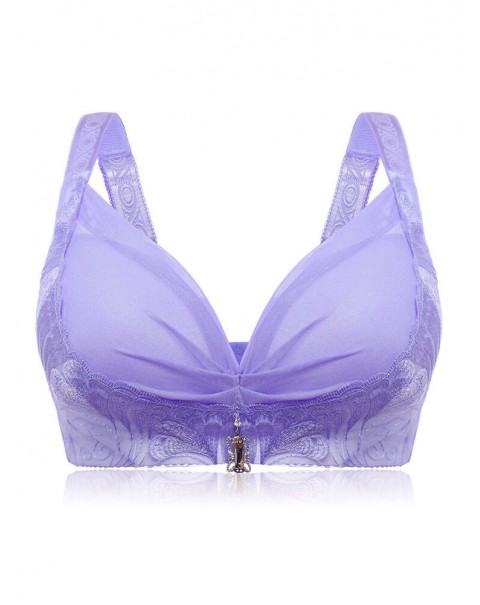 Embroidery Wireless Adjustable Push Up Gather Bra - C 38 Black