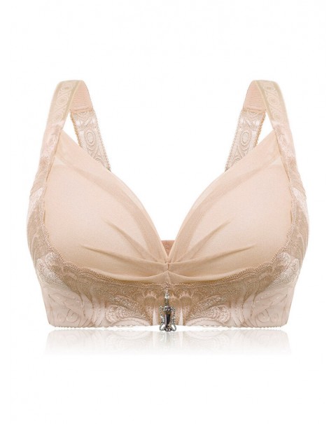 Embroidery Wireless Adjustable Push Up Gather Bra - C 38 Black