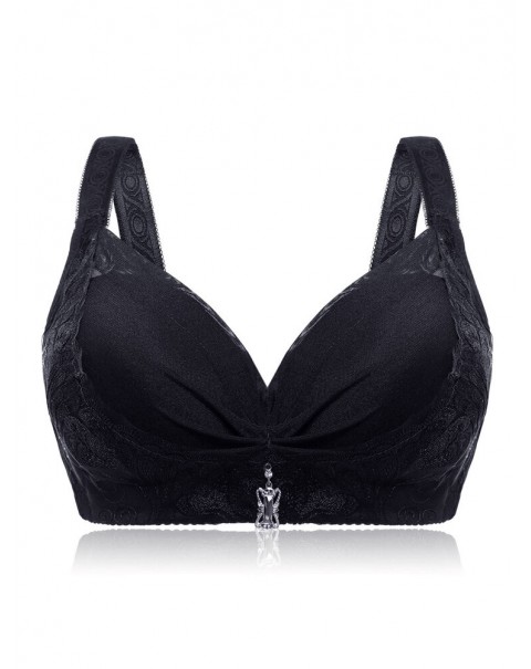 Embroidery Wireless Adjustable Push Up Gather Bra - C 38 Black