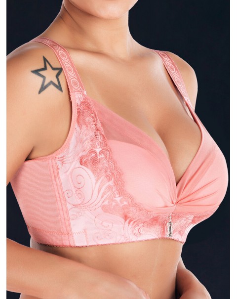 Embroidery Wireless Adjustable Push Up Gather Bra - C 38 Black