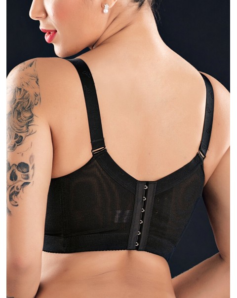 Lace Embroidery Adjustable Lightly Lined Gather Wireless Bra - A 32 Black
