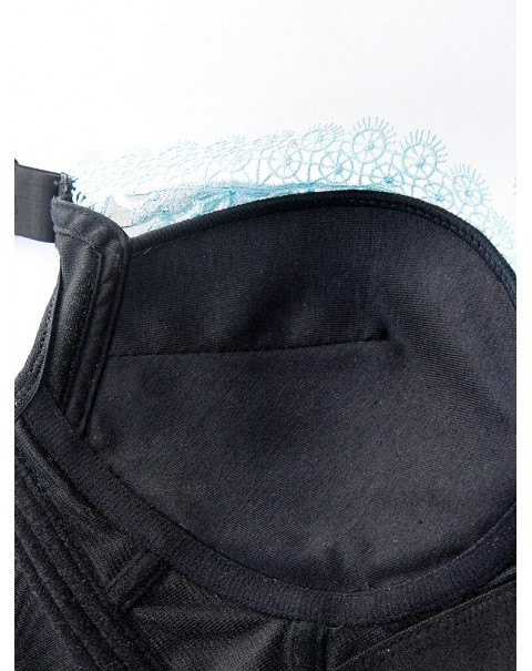 Lace Embroidery Adjustable Lightly Lined Gather Wireless Bra - A 32 Black