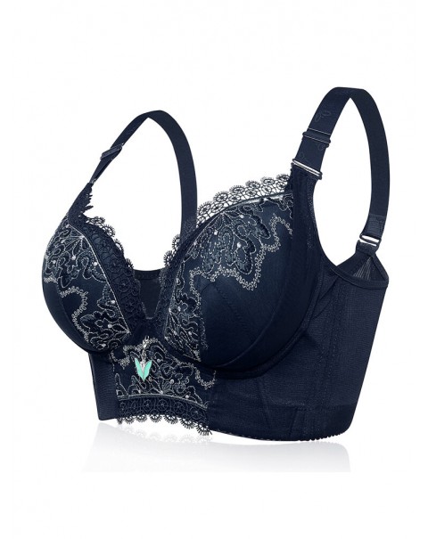 Lace Embroidery Adjustable Lightly Lined Gather Wireless Bra - A 32 Black