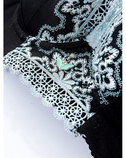 Lace Embroidery Adjustable Lightly Lined Gather Wireless Bra - A 32 Black