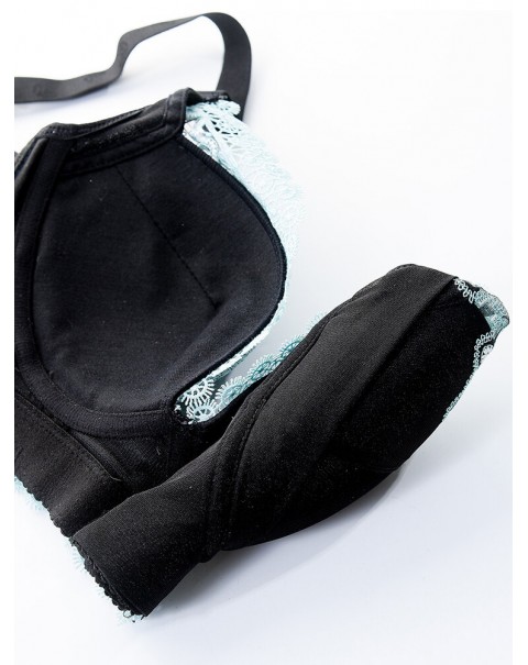Lace Embroidery Adjustable Lightly Lined Gather Wireless Bra - A 32 Black