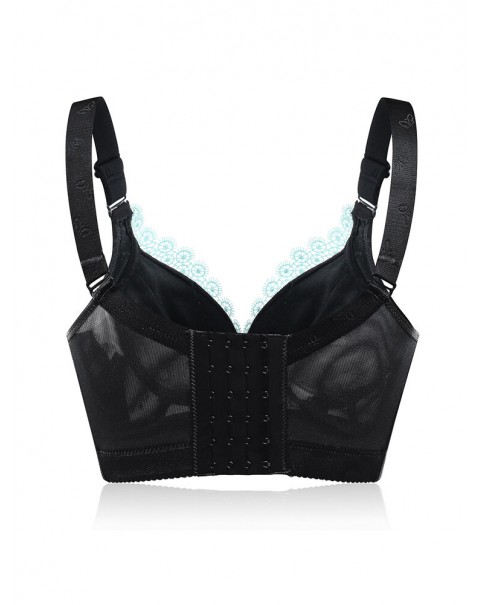 Lace Embroidery Adjustable Lightly Lined Gather Wireless Bra - A 32 Black