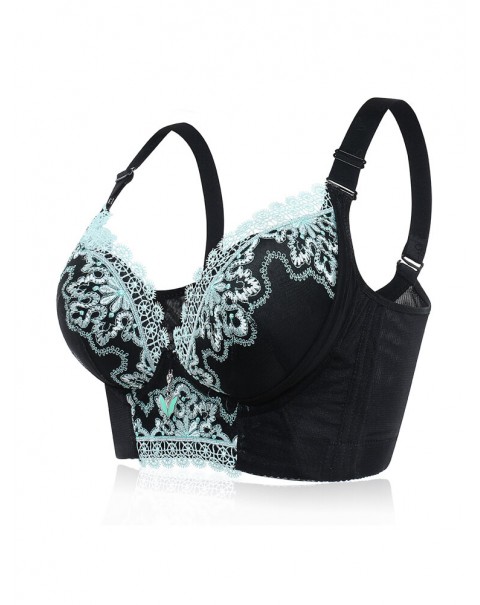 Lace Embroidery Adjustable Lightly Lined Gather Wireless Bra - A 32 Black