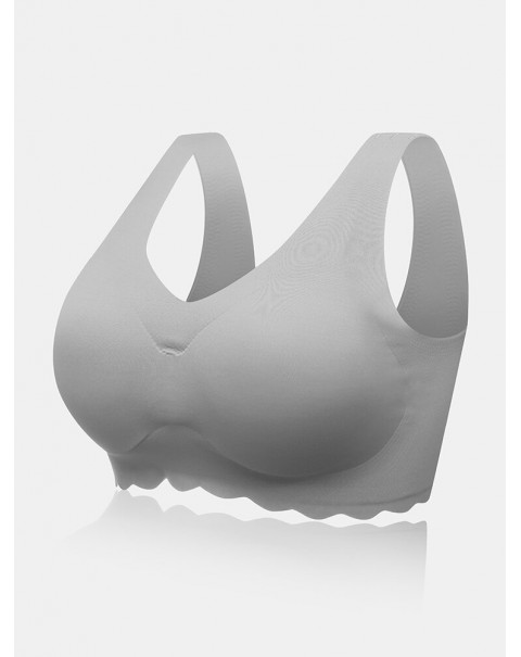 Plus Size Women Solid Seamless Wireless Elastic Thin Back Closure Sleep Bra - Pink 10