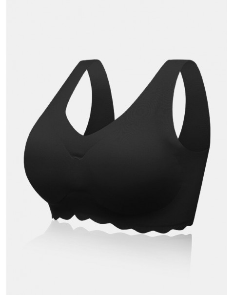 Plus Size Women Solid Seamless Wireless Elastic Thin Back Closure Sleep Bra - Pink 10