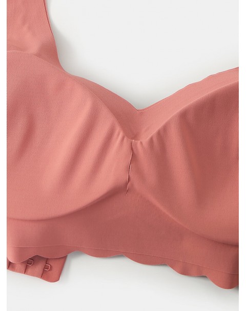 Plus Size Women Solid Seamless Wireless Elastic Thin Back Closure Sleep Bra - Pink 10