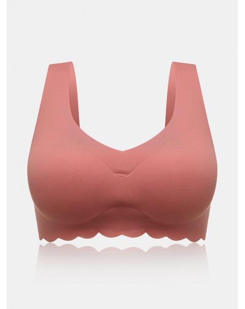 Plus Size Women Solid Seamless Wireless Elastic Thin Back Closure Sleep Bra - Pink 10