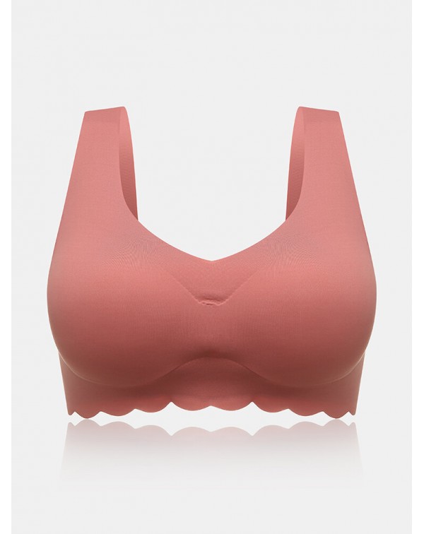 Plus Size Women Solid Seamless Wireless Elastic Th...