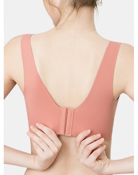 Plus Size Women Solid Seamless Wireless Elastic Thin Back Closure Sleep Bra - Pink 10