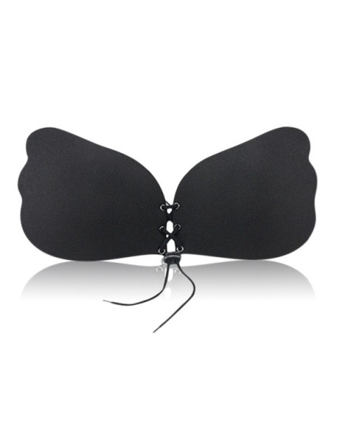A-G Cup Front Rope Gather Strapless Invisible Bra - DD Black