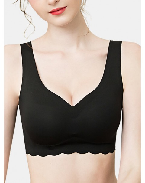 Plus Size Women Solid Seamless Wireless Elastic Thin Back Closure Sleep Bra - Pink 10
